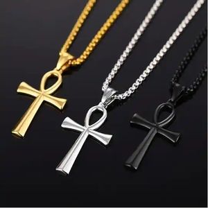 Solid Color Gold Plated Cross <strong>Necklace</strong> Square Box Chain <strong>Ankh</strong> Cross Pendant <strong>Necklace</strong> Unisex - Product Image 3