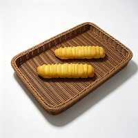Panier de rangement rectangulaire marron en rotin synthétique PP tressé à la main, écologique, peu encombrant et étanche pour fruits, collations et articles divers