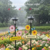 Lampe solaire hexagonale décorative en fer forgé émaillé pour jardin, pelouse extérieure, motif fleur, abeille, papillon