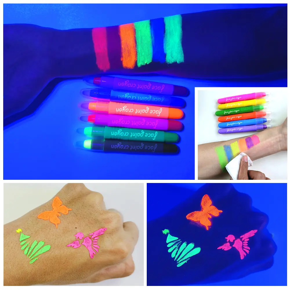 KHY khuv UV Neon Glow karanlık vücut işaretleyici sanat cilt Bodi geçici floresan yıkanabilir Twistable makyaj yüz boyası mum boya