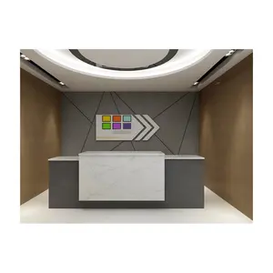 macostone prefabricated quartz stone reception desk I shape hotel reception desk