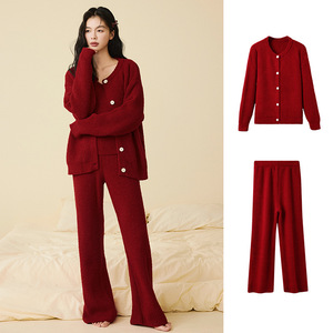 Set Due Pezzi in Morbido <span class=keywords><strong>Pile</strong></span> per Donna, Abbigliamento Casual e <span class=keywords><strong>Pigiama</strong></span> alla Moda per Autunno e Inverno, Cappotto <span class=keywords><strong>con</strong></span> <span class=keywords><strong>Bottoni</strong></span> e Pantaloni Lunghi - Product Image 6