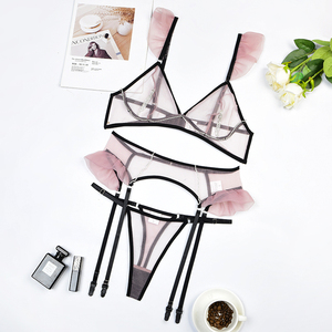 新款高级钻石嵌入黑色网眼透视性感内衣舒适透气<span class=keywords><strong>3</strong></span>件套 - Product Image 6