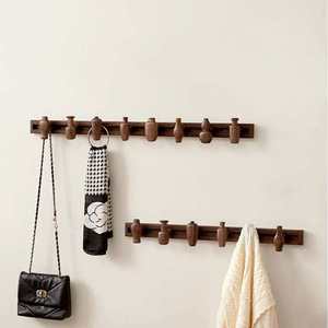 <b>Black</b> walnut wood sliding wall-mounted multi-functional storage <b>hook</b>, vase-shaped, entryway coat and hat storage solid wood - Product Image 2
