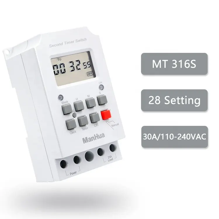 MT316S 30A 110-240VAC 28 On/Off Din Rail Weekly Countown Timer Electric Appliance Domestic Intellectual Timer Switch