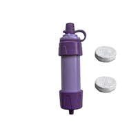 Purificateur d'eau portable pour la randonnée, le camping et la survie, avec paille filtrante et 2 filtres à charbon actif