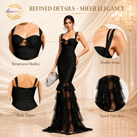 Robe noire pour femme avec jupe longue, jupe en mousseline de soie en forme de A, robe de cocktail.