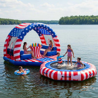 Grand parc aquatique de l'île, flotteur gonflable pour fête aquatique avec piscine et trampoline