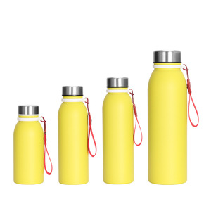 Stainless Steel Water Bottle Double Wall Vacuum Insulated With Handle Travel Outdoor Use Yellow 4 Sizes Available - Product Image 1