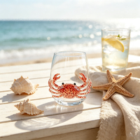 Nouveau Verre à Whisky en Verre Borosilicate, Design Cartoon Pieuvre et Crabe, Tasse Artisanale en Forme de Pieuvre