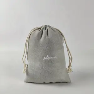 Oem Design Wholesale High Quality Excellent Sewing Gift Bag Grey Custom Logo Velvet Drawstring Bag