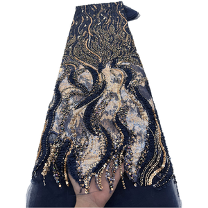 Tessuto in pizzo francese di lusso NI.AI Aso Ebi con perline e ricami di paillettes, pizzo africano fatto a mano con perline per decorazioni nuziali - Product Image 5
