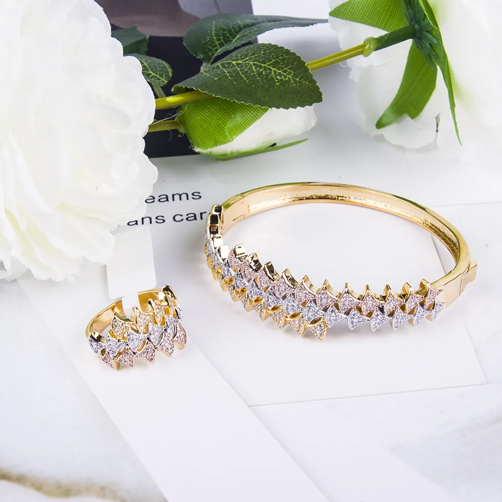 Wholesales Multicolor Rose Gold Plated Zircon Women Bangles Bracelets Jewelry Sets