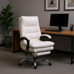 Chaise de bureau de direction en cuir PU avec fonction massage, accoudoirs réglables, design contemporain, base chromée - Product Image 2