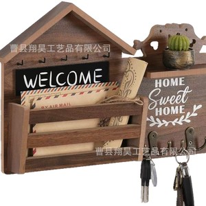Wooden Mail And Key Organizer Wall Mounted Home Storage Rack For Living Room Entrance With <b>Hooks</b> And <b>Shelf</b> - Product Image 5
