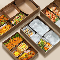 Boîte à pique-nique en papier kraft multi-compartiments personnalisée, contenant alimentaire jetable pour pique-nique en plein air