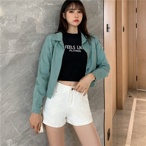 2023 New Woman Jean <strong>Jacket</strong> Denim Wholesale Custom Fall Women Point Collar Oversize <strong>Cropped</strong> Denim <strong>Jacket</strong> - Product Image 2