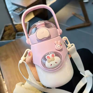 New 820ml Kawaii Unisex Travel Water Bottle for Kids-Portable Large Capacity <b>Plastic</b> with Straw & Rope Customizable - Product Image 2