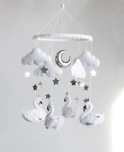 Fillettes, accessoires muraux scintillants faits à la main, accessoire pour fête prénatale de style scandinave, en feutre <span class=keywords><strong>blanc</strong></span>, cygne, princesse, mobile, cadeau pour bébé - Product Image 6