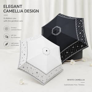 Parapluie anti-UV 6 baleines Camellia, entièrement automatique, léger, portable, pour le soleil et la pluie, pliable, de voyage - Product Image 6