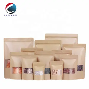 Sacs d'emballage alimentaire en papier Kraft brun refermable avec fermeture éclair