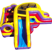 Parcours d'obstacles gonflable commercial à rayures arc-en-ciel, en PVC robuste, jeu de défi pour enfants, aventure en plein air, location pour fêtes