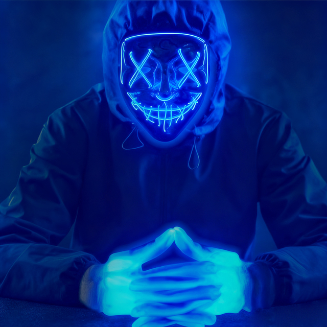 Blue Halloween LED Light-Up PVC Mask Scary Design for Festival Cosplay Costume Parties