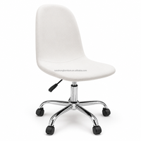 Chaise de bureau pivotante en lin blanc avec base et roulettes chromées, chaise de bureau moderne réglable en hauteur pour la maison et le bureau