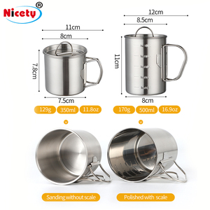 Taza de Camping de Acero Inoxidable de 350ml/500ml con Asa Plegable y Tapa, Taza Portátil para Excursionismo - Product Image 4