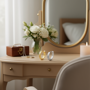 Orecchini a Cerchio Geometrici E2140 in Lega di Zinco Dorata, Gioielli Unisex Classici e alla Moda - Product Image 2