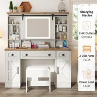 Coiffeuse moderne et durable Addreen avec miroir, station de charge, rangement, tabouret et table de maquillage, dotée d'un panneau en MDF pour chambre à coucher