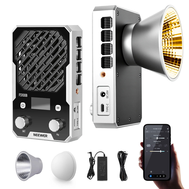For NEEWER FS100B 100W Bi-Color COB LED Video Light 2700K-6500K Portable Photography Studio Lighting