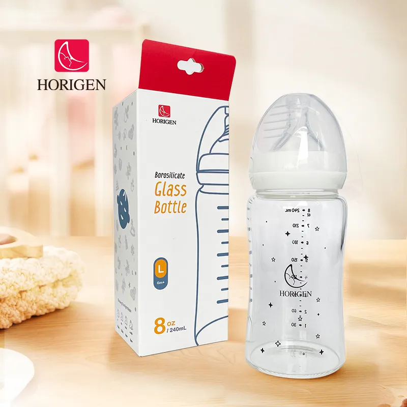 공장 oem 주문 로고 아기 제품 BPA 자유로운 환경 친화적인 신생 유아 붕규산 유리 아기 먹이는 병