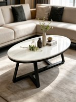 Mesa de Centro de Cuarzo Estilo Italiano, Moderna y Minimalista, de Alta Gama, Recién Llegada, Forma Ovalada, Mueble para Sala de Estar