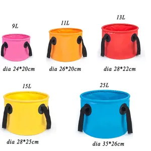 Custom 500D PVC Tarpaulin foldable camping portable foot bath barrel travel collapsible buckets 11L-30L