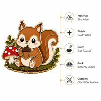 Broche personnalisée en émail souple motif écureuil mignon, plaquée or, épinglette animale, vente en gros OEM, directement de l'usine