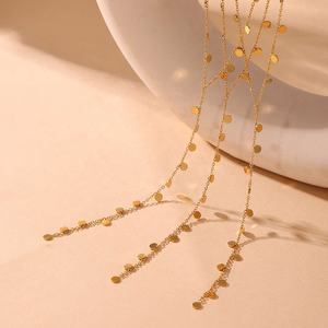 卸売新しいファッションジュエリー18Kゴールドステンレス鋼の積み重ねられたネックレスラウンドY字型ロングタッセルペンダントネックレス女性用 - Product Image 3