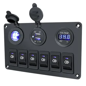 6 set di interruttori a bilanciere impermeabili dotati di ricarica USB 12V e display voltmetro per Auto Auto barca marina