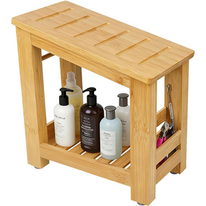 Tabouret de salle de bain Hongshu à double couche en bambou, couleur bois naturel, antidérapant, pour la douche, personnes âgées, femmes enceintes - Product Image 1