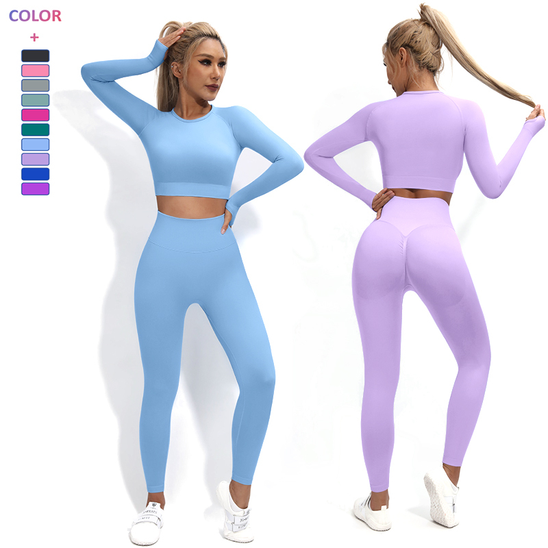 New 10 Colors High Waist Seamless Activewear Full Length 2 Piece Gym Set Workout Wear Suit Nylon Women Yoga Sportswear Set