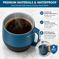 Mug à café numérique portable en acier inoxydable, auto-chauffant et à température contrôlée, pour consommation directe, maintien thermique de 6 à 12 heures