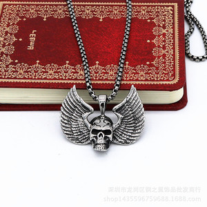 Yunnique-collar con colgante de calavera y alas de acero inoxidable unisex, accesorios de joyería de moda para hombres y mujeres - Product Image 5
