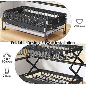 Égouttoir à vaisselle mural double niveau réglable en hauteur pour cuisine, avec <span class=keywords><strong>support</strong></span> pour baguettes et tasses - Product Image 3