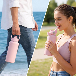 Custom OEM <strong>32oz</strong> Insulated Water Bottle BPA Free Dustproof Push Slide Straw Lid Stainless Steel Vacuum Flask for School Gym - Product Image 6