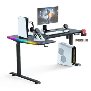 Modern-style Hot Selling Memory Electric Height Adjustable Sit Stand Up Desk Computer Workstation with Cup Holder and RGB LED