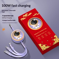 Nouveau câble de données rétractable 3-en-1 5A Type-C, capsule spatiale astronaute, charge rapide 100W, conducteur en cuivre pur pour iOS et ordinateur
