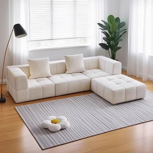 Canapé modulaire moderne en tissu bouclé en forme de L, ensemble de compression, gain de place, mobilier de salon, fournisseur OEM ODM - Product Image 1