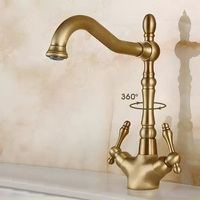 Robinet de lavabo vintage à double poignée avec aérateur économiseur d'eau, rotation à 360 degrés, eau chaude/froide pour salle et salon