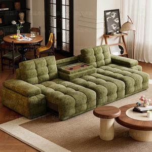 Sofá seccional moderno de tela chenilla verde con respaldo capitoné y estructura de madera maciza para sala de estar - Product Image 4