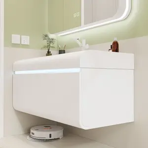 卫生间设备发光二极管镜柜浴室梳妆台盆水槽套装豪华现代大理石浴室梳妆台柜